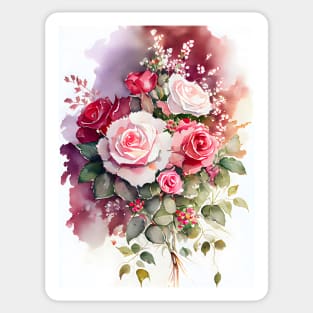 Pink and Red Rose Bouquet Romantic Valentine Wedding Anniversary Birthday Sticker